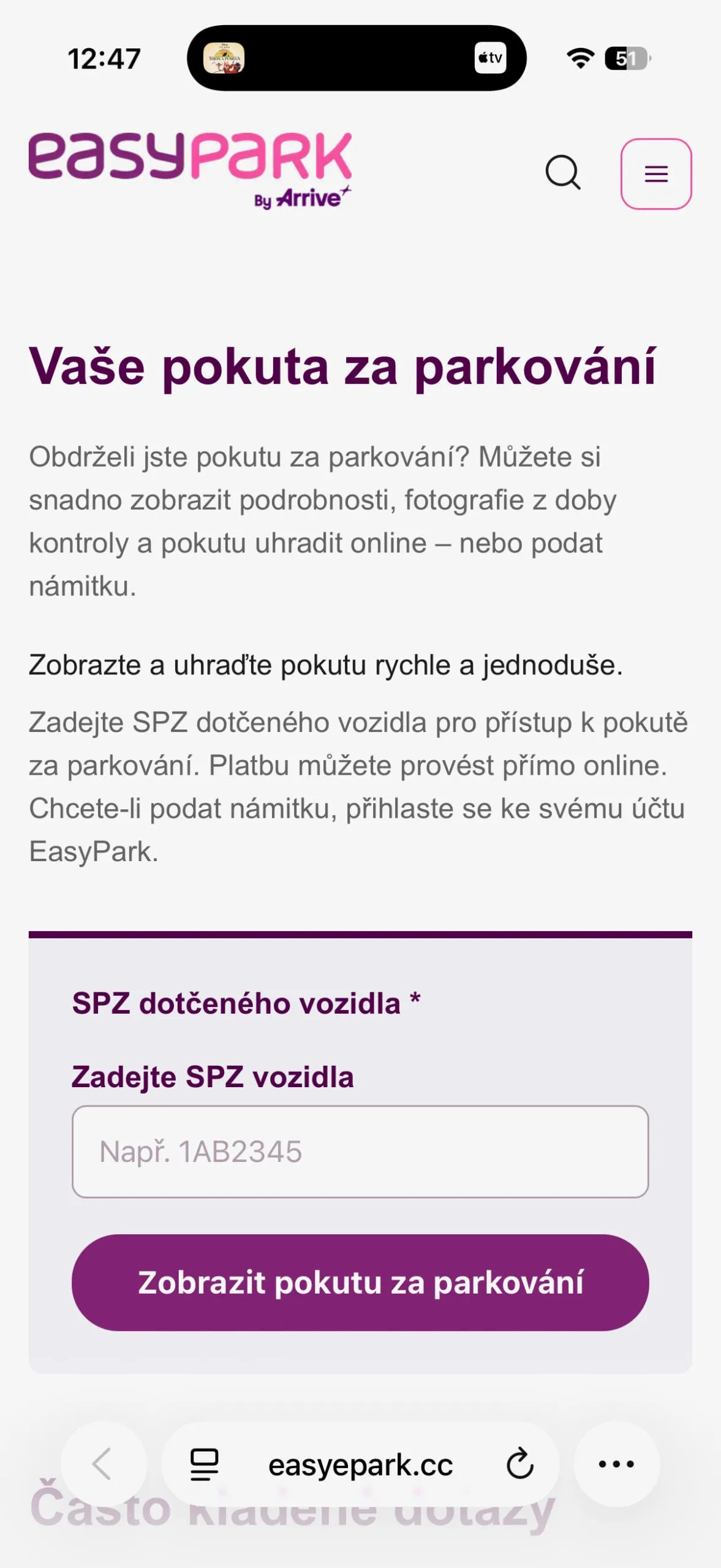 Falešná platební stránka easyepark.cc kopírující design EasyParku – EasyPark podvod