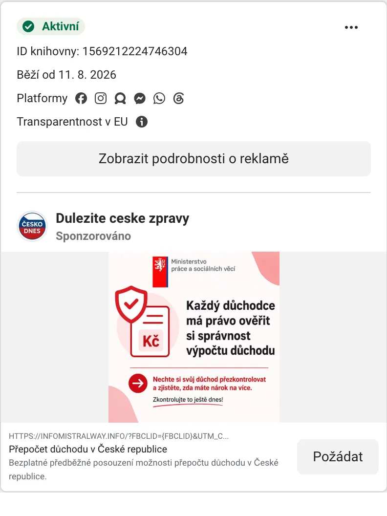 Reklama s logem Ministerstva práce a sociálních věcí: Každý důchodce má právo ověřit si správnost výpočtu důchodu
