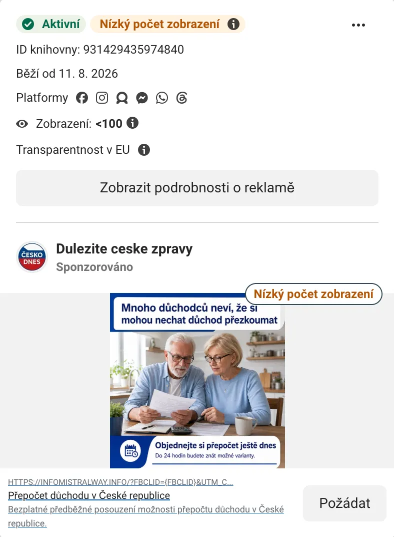 Třetí varianta reklamy s výzvou Objednejte si přepočet ještě dnes, do 24 hodin budete znát možné varianty